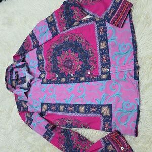 Women's Pink and Blue Patterned Blouse